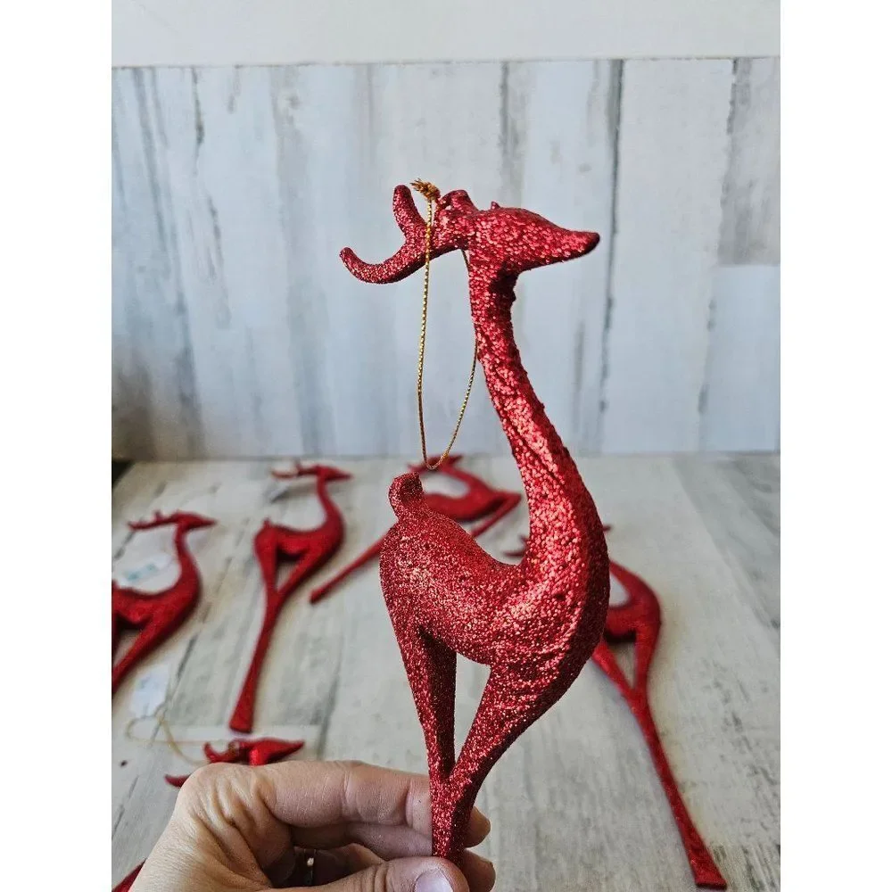 Red glitter large reindeer‎ ornament decor Xmas set tree